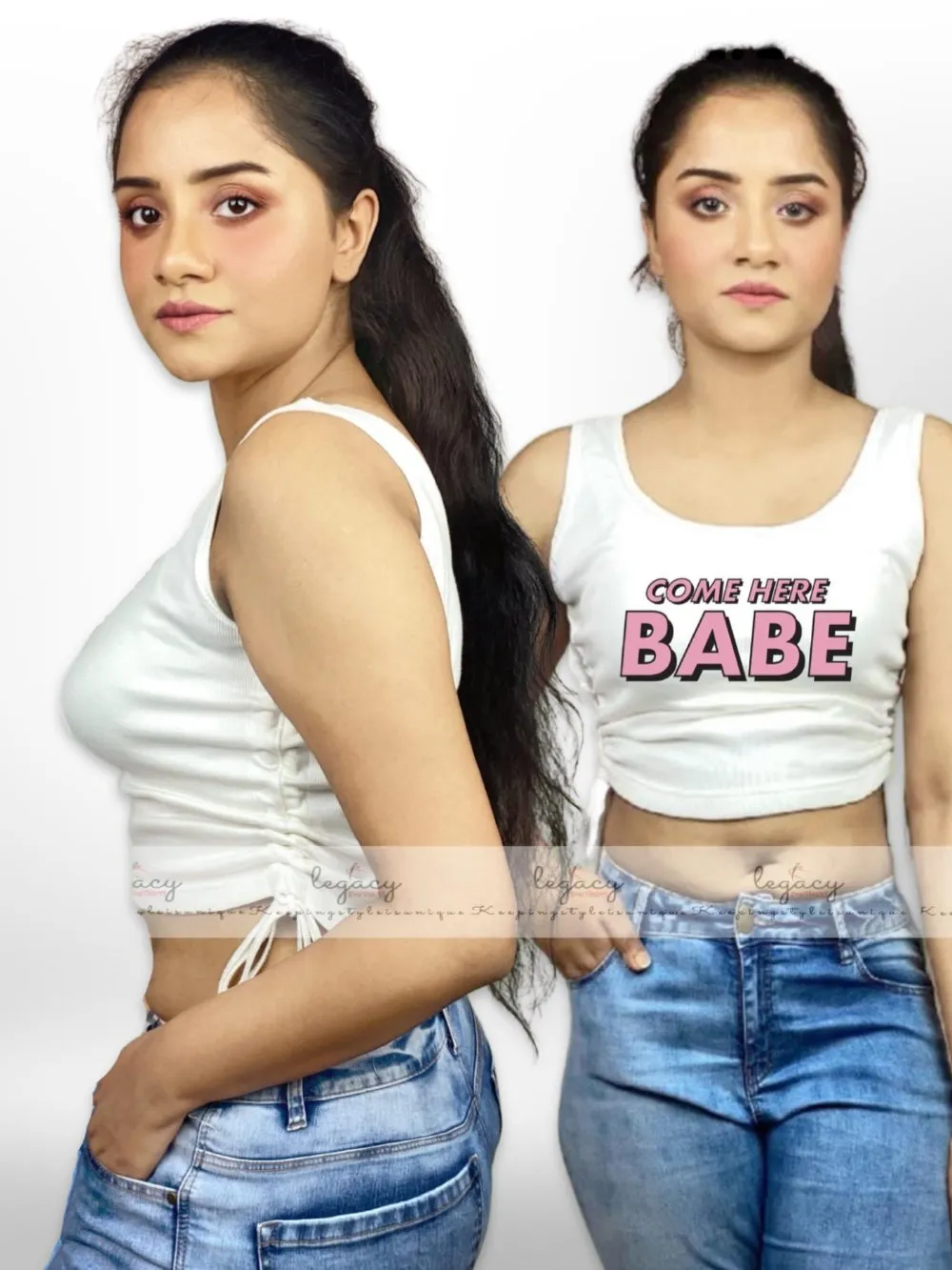COME HERE BABE Printed Comfortable Womens White TankTop