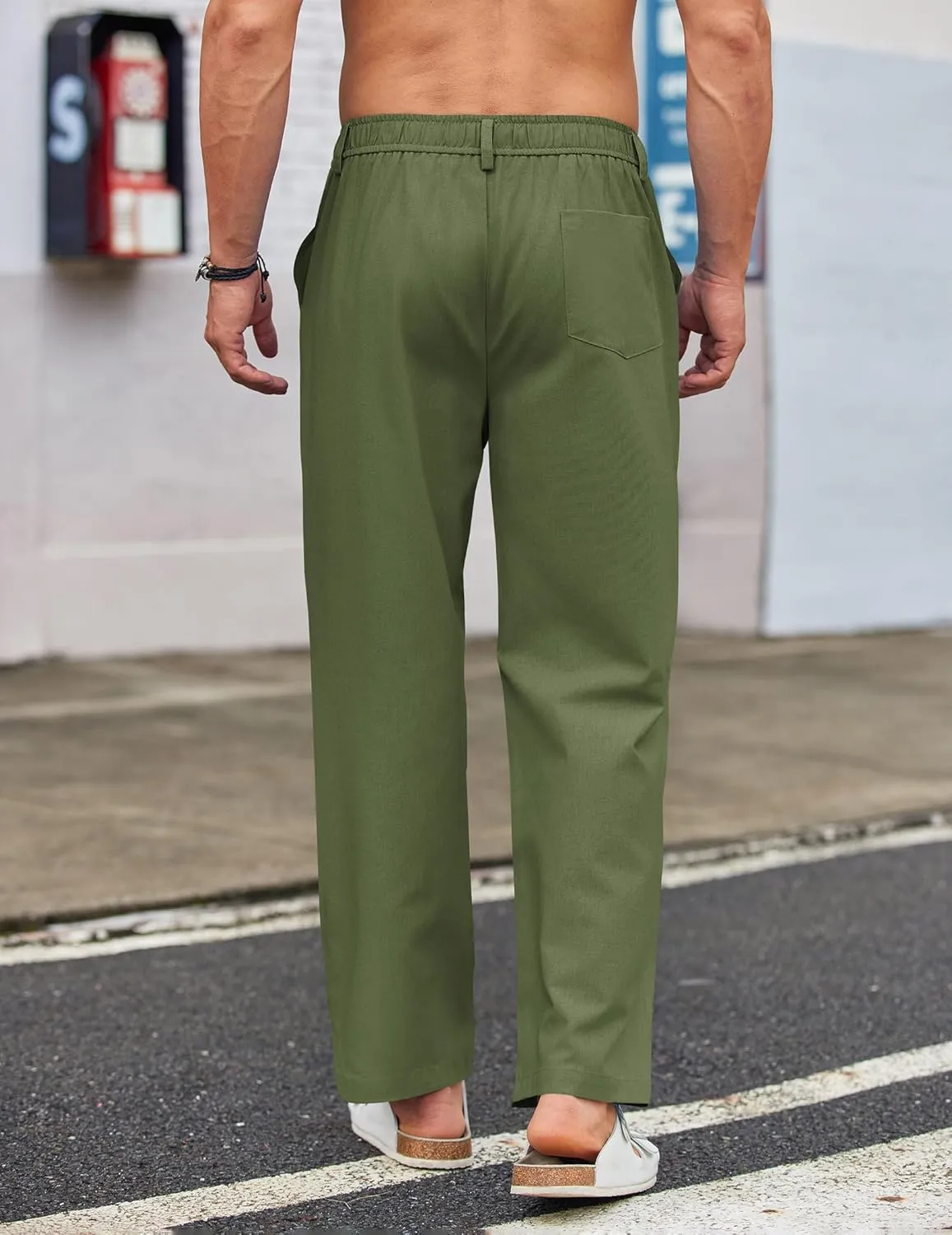 COOFANDY Men's Casual Linen Cotton Pants Elastic Waist Summer Beach Trousers Lightweight Yoga Vacation Pants