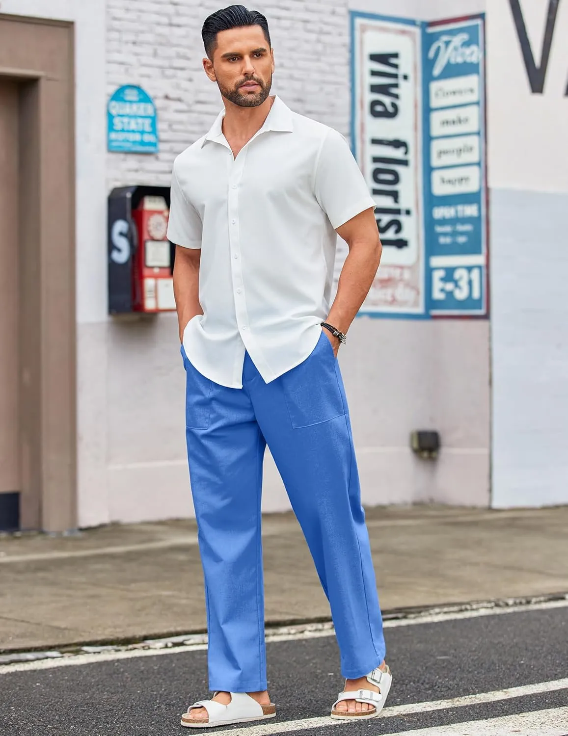 COOFANDY Men's Casual Linen Cotton Pants Elastic Waist Summer Beach Trousers Lightweight Yoga Vacation Pants