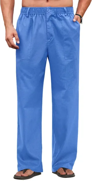 COOFANDY Men's Casual Linen Cotton Pants Elastic Waist Summer Beach Trousers Lightweight Yoga Vacation Pants