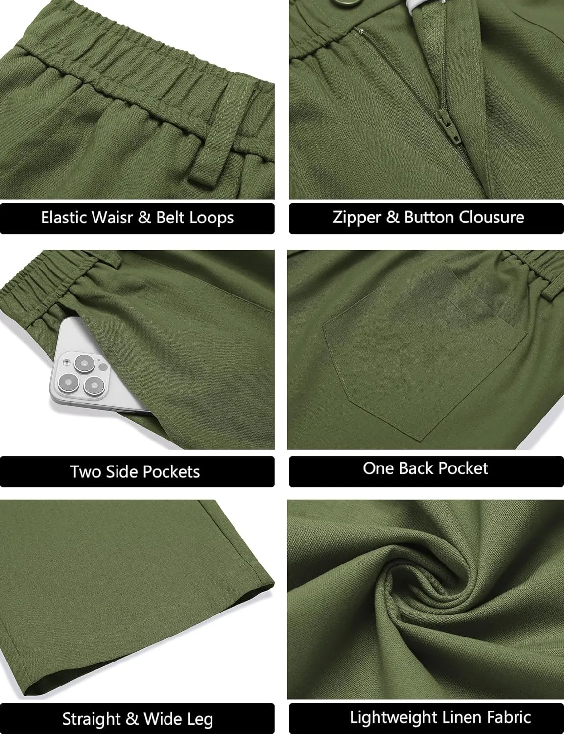 COOFANDY Men's Casual Linen Cotton Pants Elastic Waist Summer Beach Trousers Lightweight Yoga Vacation Pants