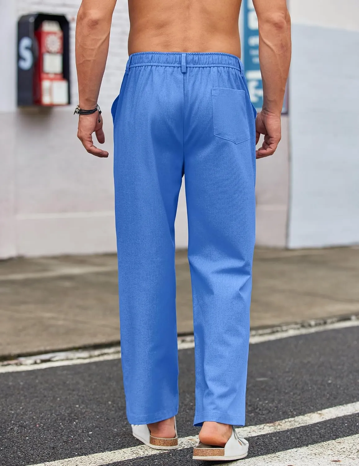 COOFANDY Men's Casual Linen Cotton Pants Elastic Waist Summer Beach Trousers Lightweight Yoga Vacation Pants