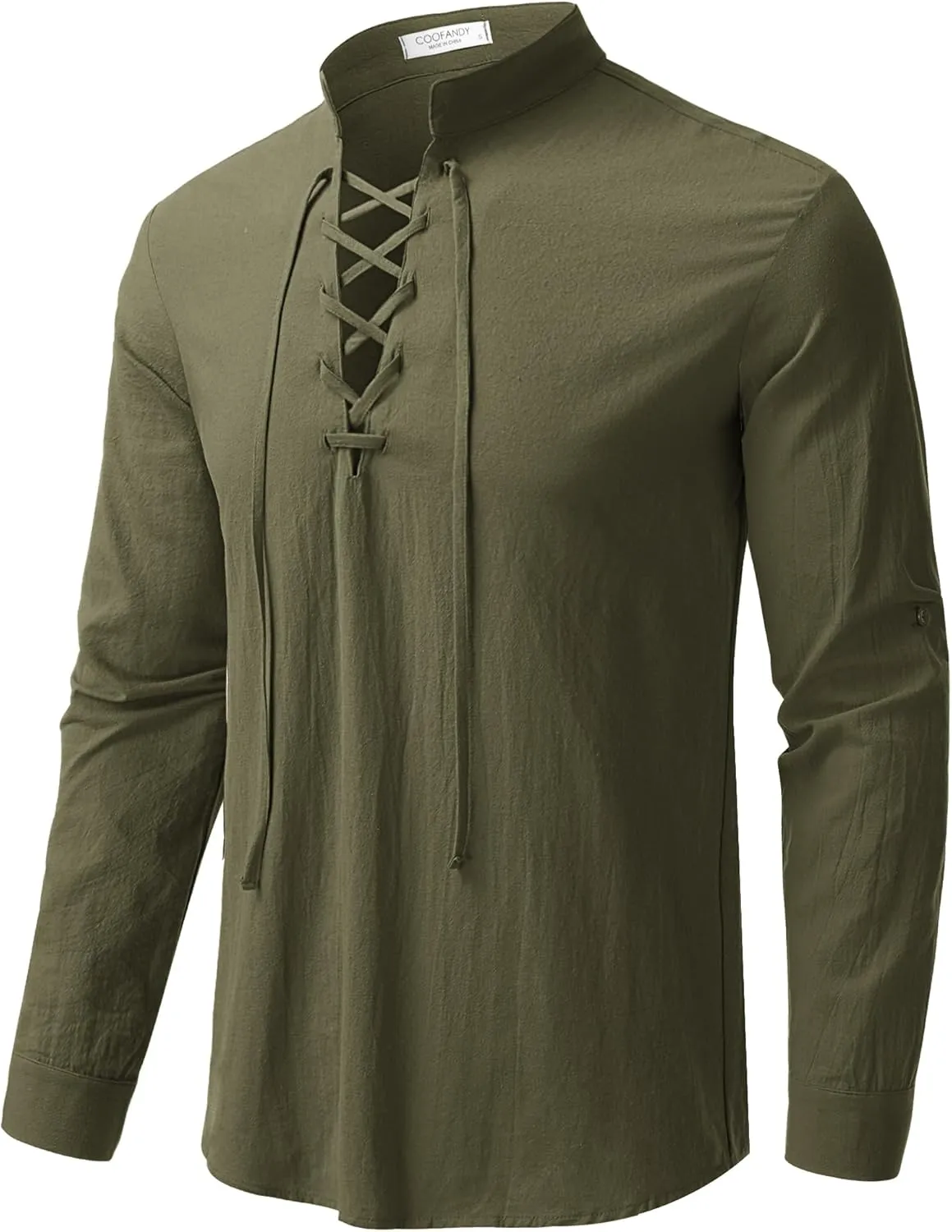 COOFANDY Mens Pure Cotton Retro Lace Up Renaissance Shirts Medieval Pirate Viking Top Linen Halloween Costume