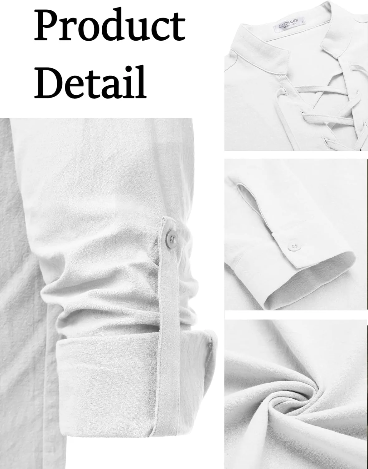 COOFANDY Mens Pure Cotton Retro Lace Up Renaissance Shirts Medieval Pirate Viking Top Linen Halloween Costume