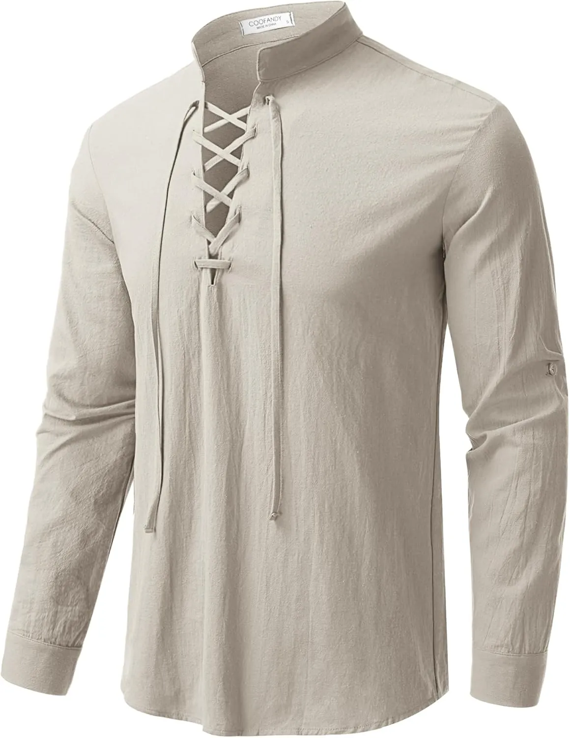 COOFANDY Mens Pure Cotton Retro Lace Up Renaissance Shirts Medieval Pirate Viking Top Linen Halloween Costume