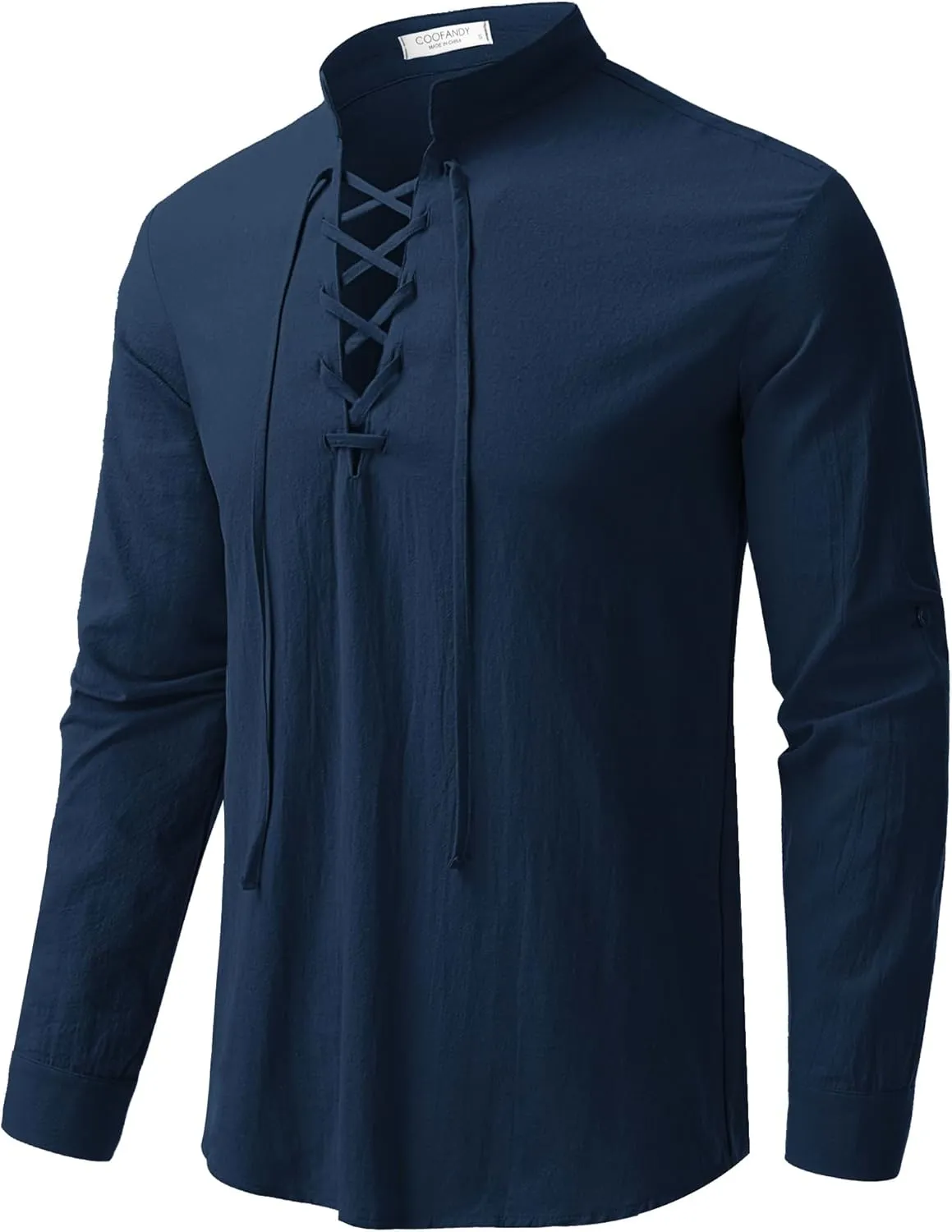 COOFANDY Mens Pure Cotton Retro Lace Up Renaissance Shirts Medieval Pirate Viking Top Linen Halloween Costume