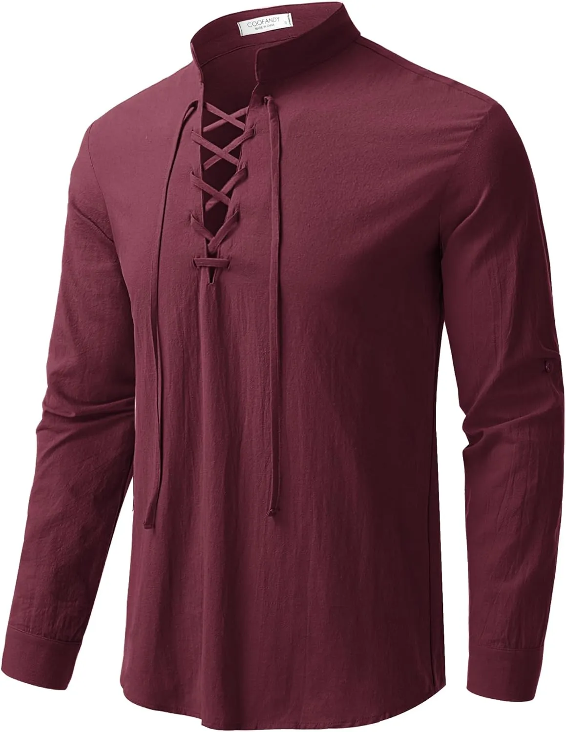 COOFANDY Mens Pure Cotton Retro Lace Up Renaissance Shirts Medieval Pirate Viking Top Linen Halloween Costume