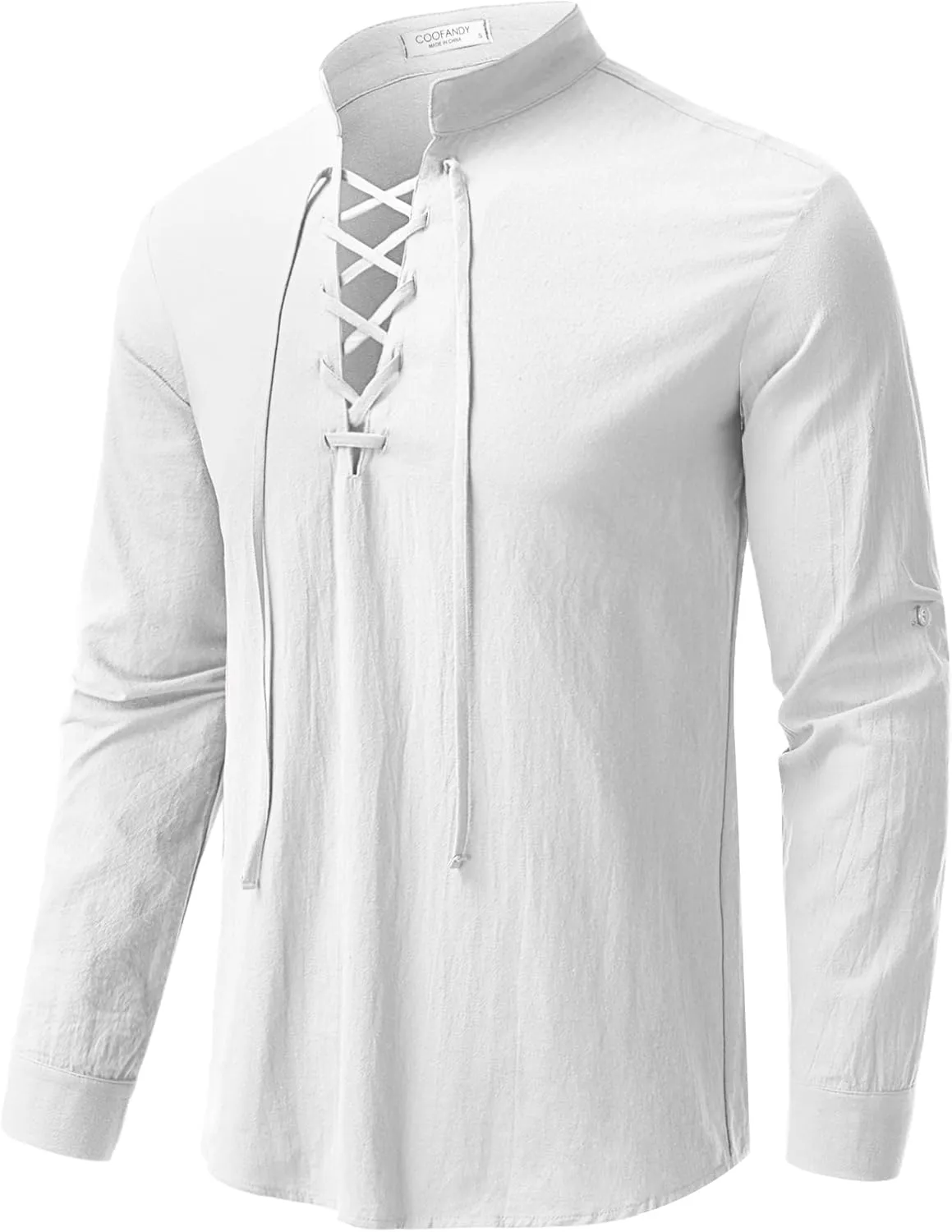 COOFANDY Mens Pure Cotton Retro Lace Up Renaissance Shirts Medieval Pirate Viking Top Linen Halloween Costume