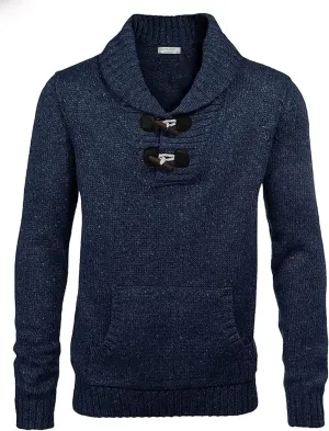 COOFANDY Men's Shawl Collar Pullover Sweater Relaxed Fit Casual Cotton Cable Knit Sweaters with Pockets