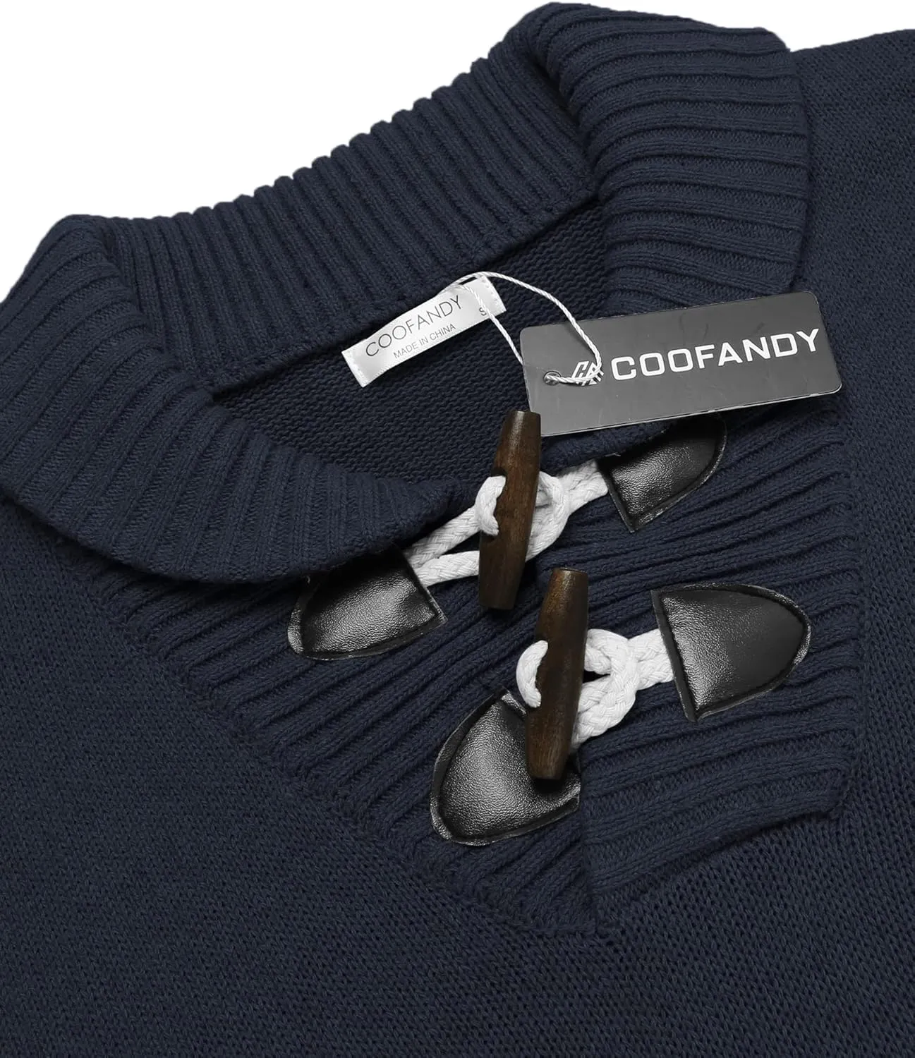 COOFANDY Men's Shawl Collar Pullover Sweater Relaxed Fit Casual Cotton Cable Knit Sweaters with Pockets