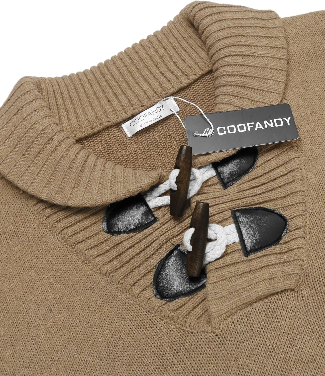 COOFANDY Men's Shawl Collar Pullover Sweater Relaxed Fit Casual Cotton Cable Knit Sweaters with Pockets