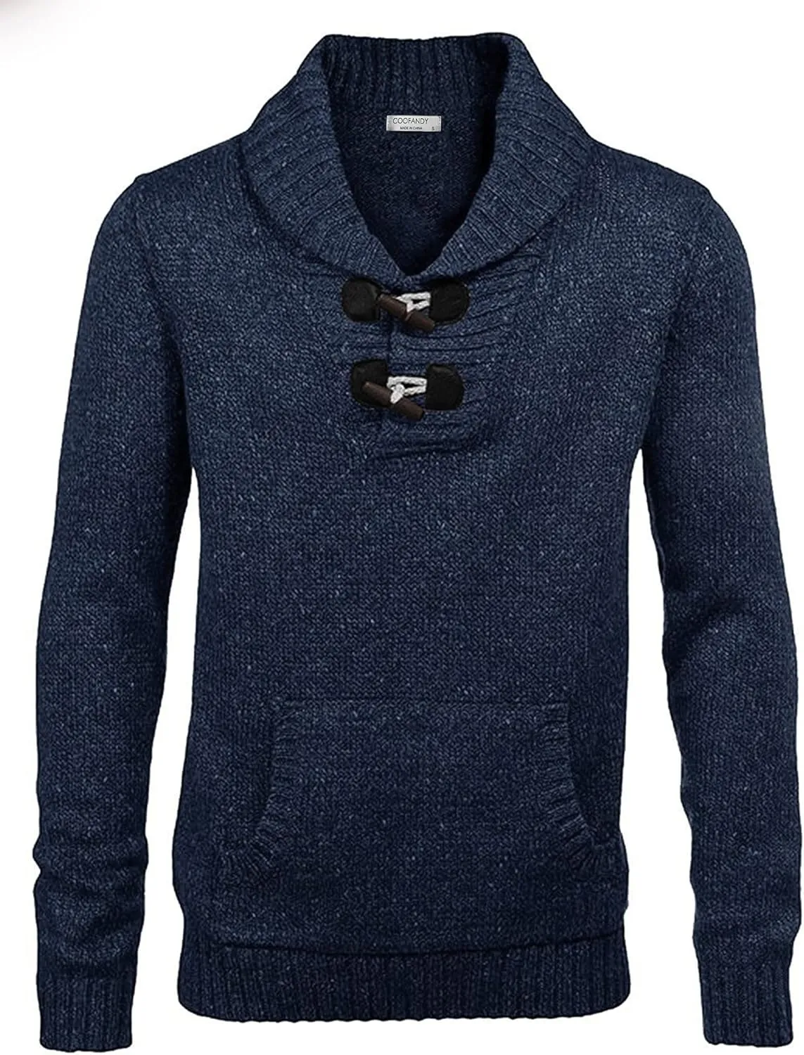 COOFANDY Men's Shawl Collar Pullover Sweater Relaxed Fit Casual Cotton Cable Knit Sweaters with Pockets