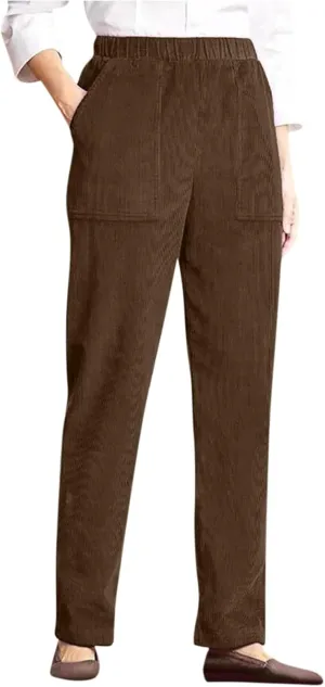 Corduroy Pants for Women Casual Elastic High Waist Straight Pants Baggy Loose Fit Vintage Comfy Trousers with Pockets
