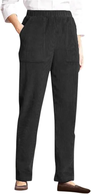 Corduroy Pants Women Vintage Comfy Straight Leg Elastic Waist Pants Casual Pants Trousers with Pockets 2024