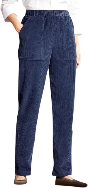 Corduroy Pants Women Vintage Comfy Straight Leg Elastic Waist Pants Casual Pants Trousers with Pockets 2024