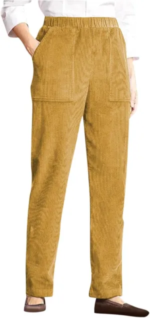 Corduroy Pants Women Vintage Comfy Straight Leg Elastic Waist Pants Casual Pants Trousers with Pockets 2024