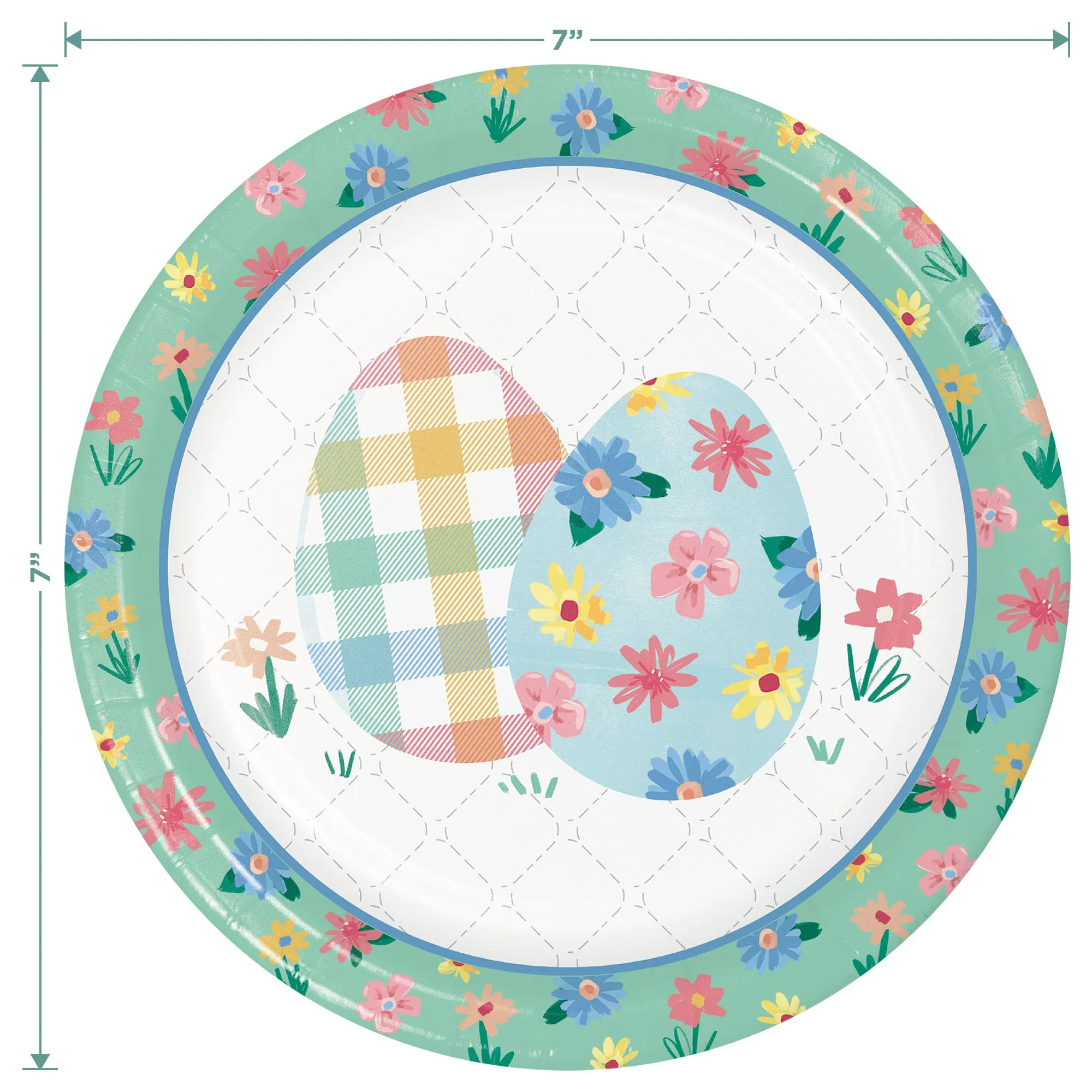 Cottage Floral & Plaid Easter Bunny Paper Dessert Plates, Beverage Napkins, and Forks