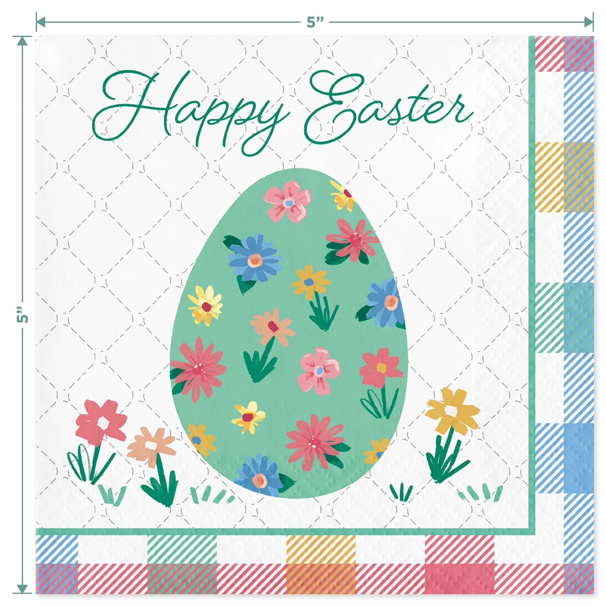 Cottage Floral & Plaid Easter Bunny Paper Dessert Plates, Beverage Napkins, and Forks