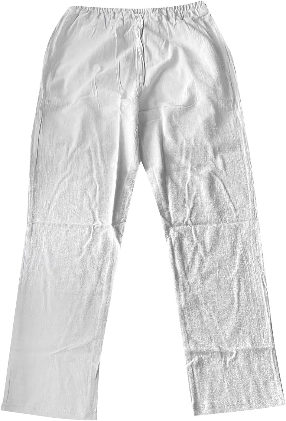 Cotton Linen Pants for Men Drawstring Elastic Waist Athletic Gym Joggers Pants Hiking Hunting Work Trousers