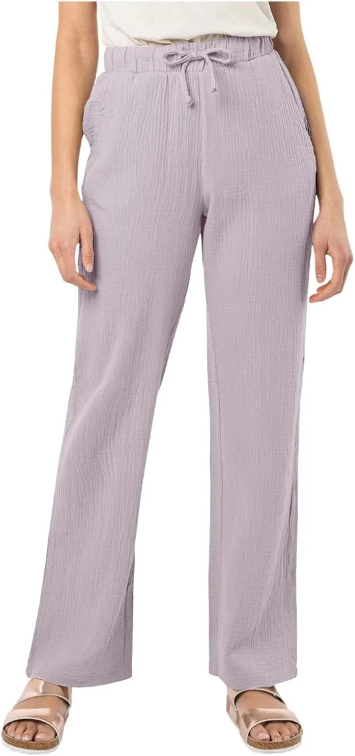 Cotton Linen Pants Women Summer Casual High Waisted Wide Leg Pants with Pockets Soft Boho Beach Trendy Trousers