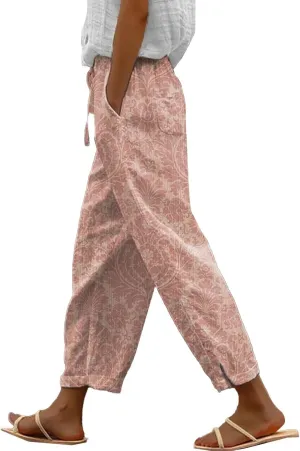 Cotton Linen Trousers for Women Capri Comfy Soft Wide Leg Pants Lightweight Spring Summer 2025 with Side Pockets
