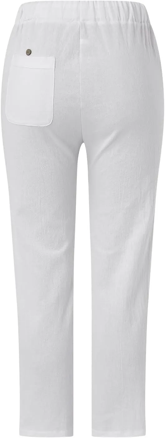 Cotton Linen Trousers for Women Capri Comfy Soft Wide Leg Pants Lightweight Spring Summer 2025 with Side Pockets