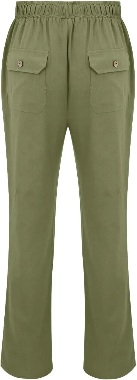 CRNTCEM Mens Casual Cotton Linen Pants Soft Comfy Outdoor Hiking Camping Pant Lightweight Solid Vacation Yoga Beach Pants