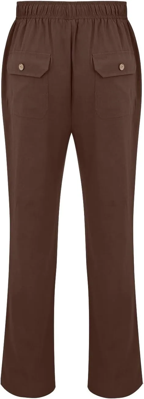 CRNTCEM Mens Casual Cotton Linen Pants Soft Comfy Outdoor Hiking Camping Pant Lightweight Solid Vacation Yoga Beach Pants