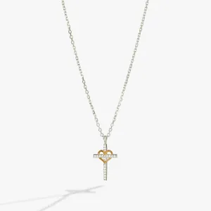 Cross And Heart Necklace, Sterling Silver