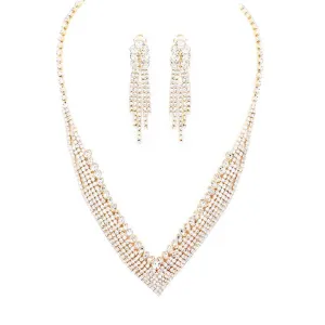 Crystal Rhinestone Pave Collar Necklace Clip on Earring Set