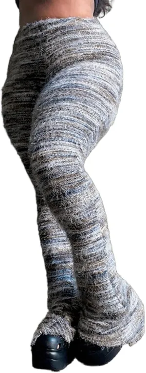 cu4eve Fuzzy Pants for Women Comfy High Waist Plush Fluffy Blanket Fringe Knit Cozy Stacked Joggers Flare Legging Sweatpants