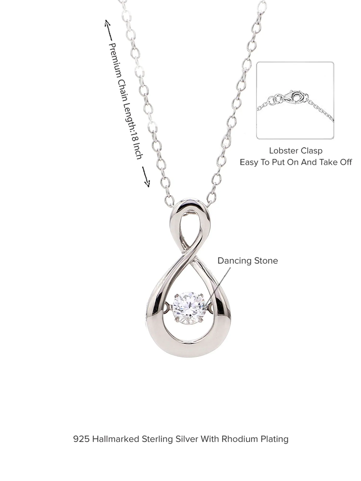 Dancing American Diamond Infinity Pendant In 925 Silver