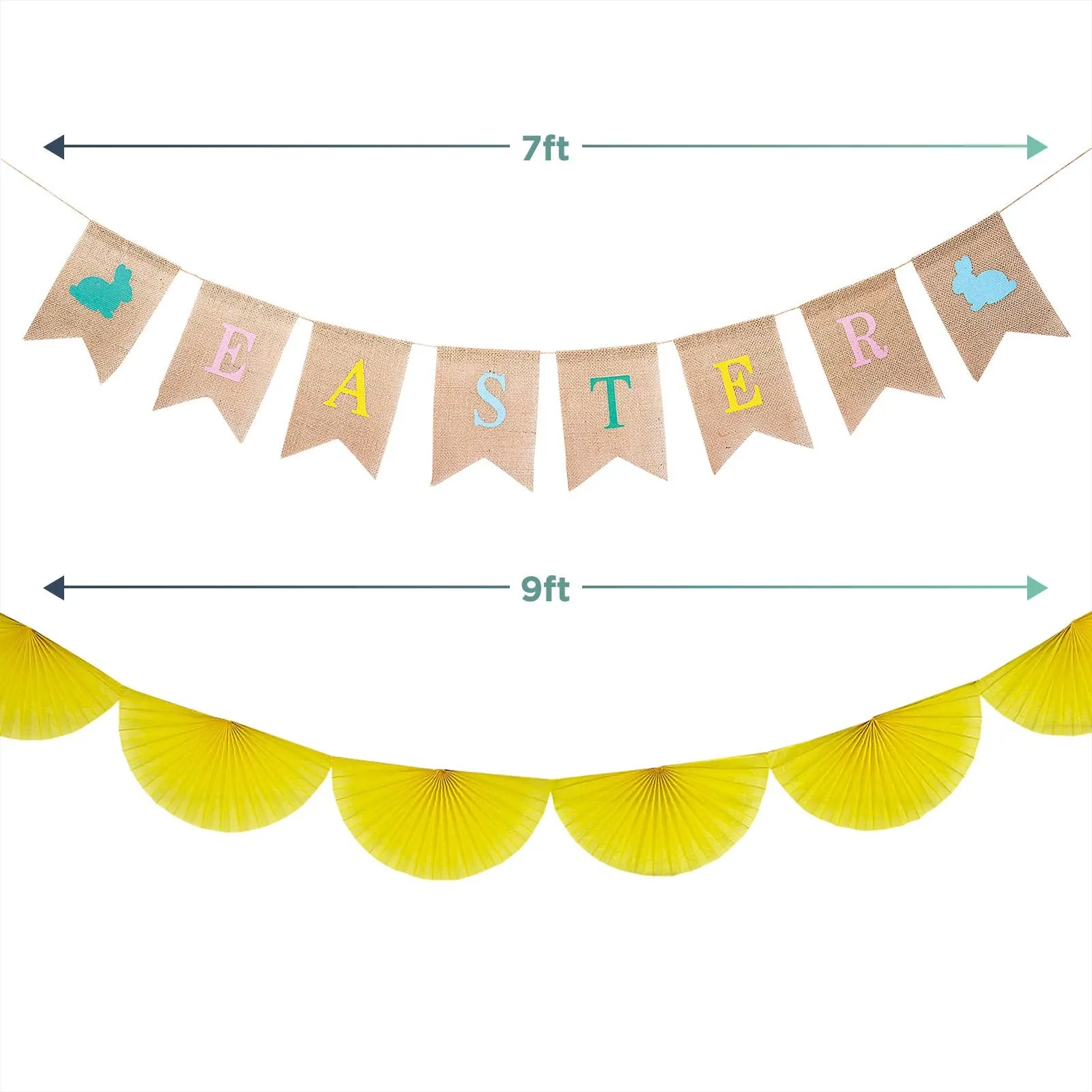 Decorative Burlap Easter Garland and Semi Sunburst Hanging Tissue Garland Set