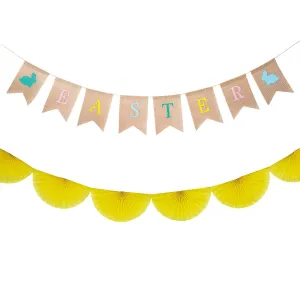 Decorative Burlap Easter Garland and Semi Sunburst Hanging Tissue Garland Set