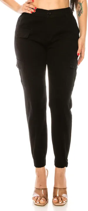 Double Denim January 5th Women's High Waist Cargo Jogger Pants Elastic Waistband Casual Tapered Sweatpants with 6 Pockets