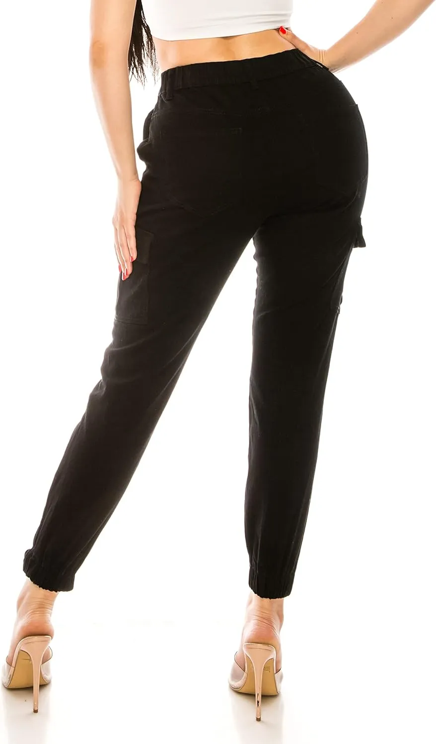 Double Denim January 5th Women's High Waist Cargo Jogger Pants Elastic Waistband Casual Tapered Sweatpants with 6 Pockets