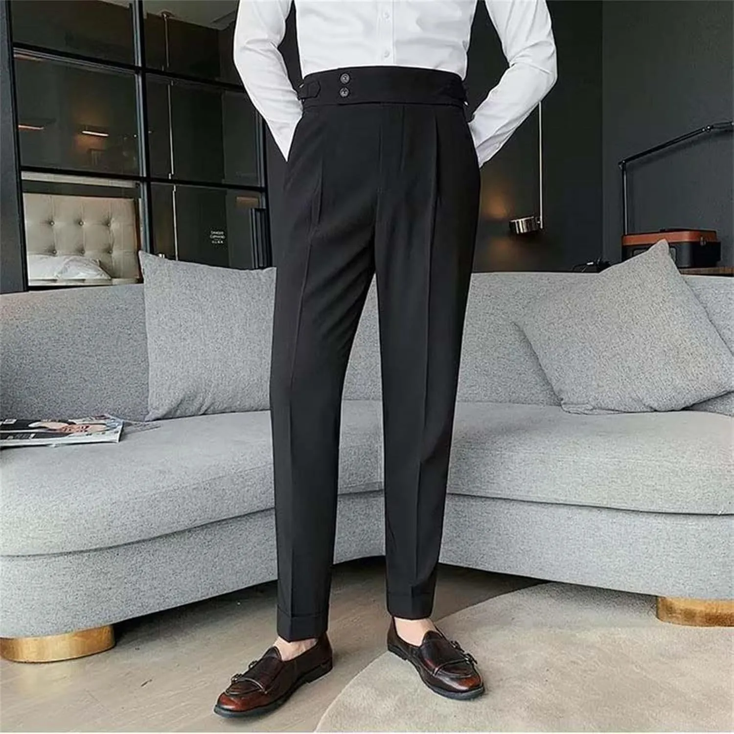Dress Pants Mens Pants Casual Classic Fit Business Solid Color Straight Comfy Slim Fit Elastic Waist Pant with Pockets
