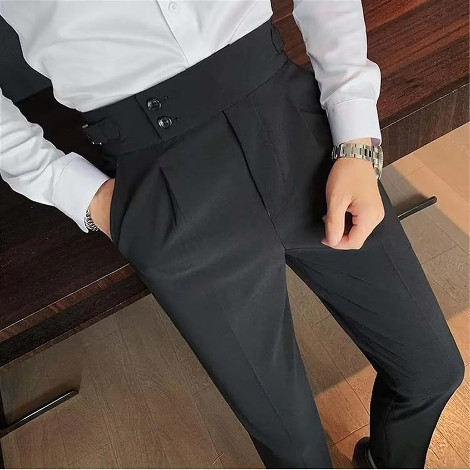 Dress Pants Mens Pants Casual Classic Fit Business Solid Color Straight Comfy Slim Fit Elastic Waist Pant with Pockets