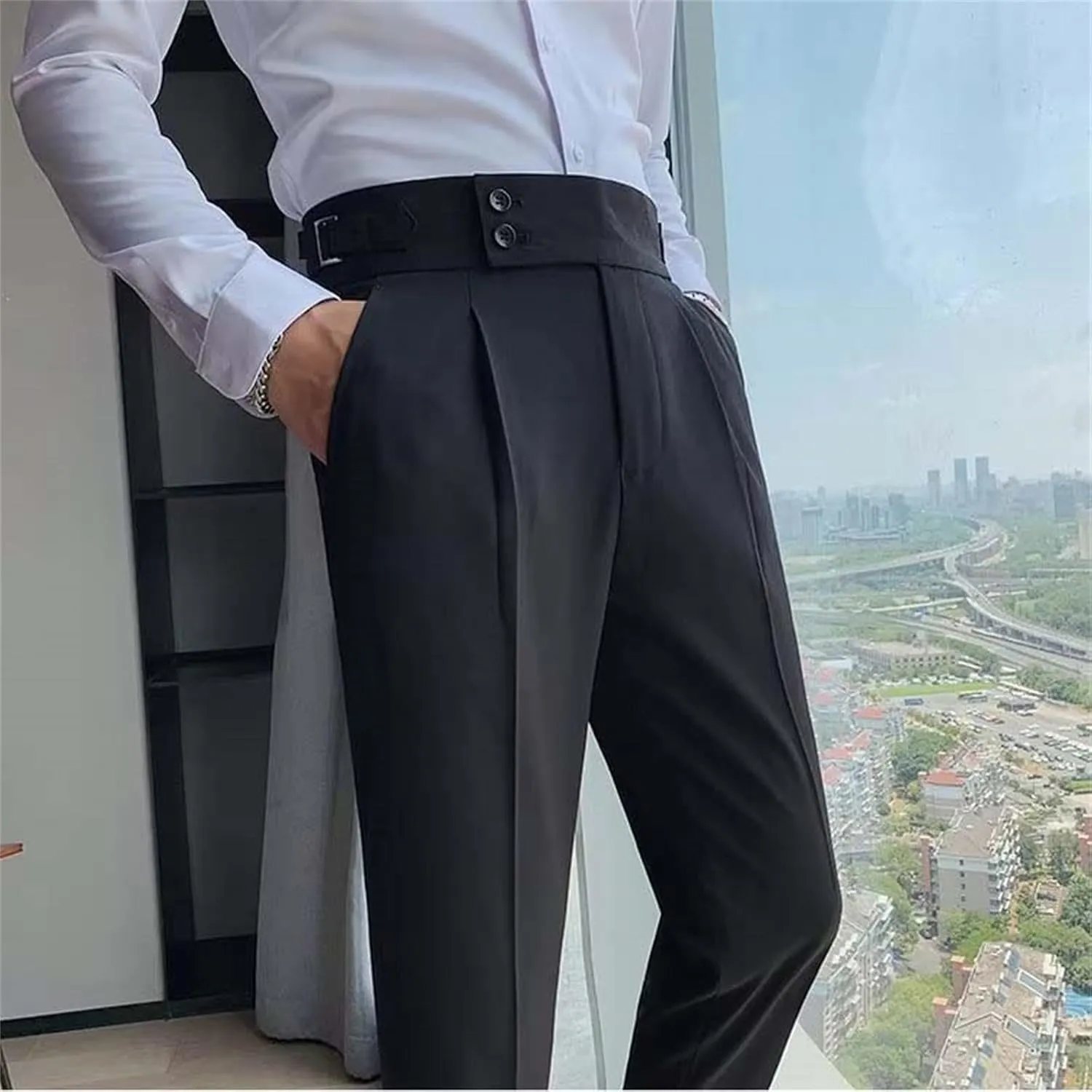 Dress Pants Mens Pants Casual Classic Fit Business Solid Color Straight Comfy Slim Fit Elastic Waist Pant with Pockets