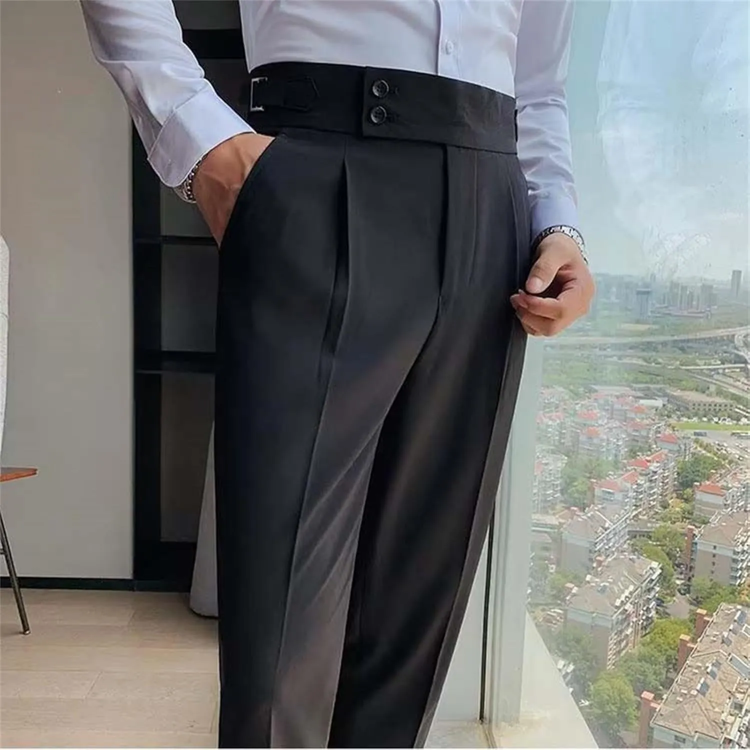Dress Pants Mens Pants Casual Classic Fit Business Solid Color Straight Comfy Slim Fit Elastic Waist Pant with Pockets