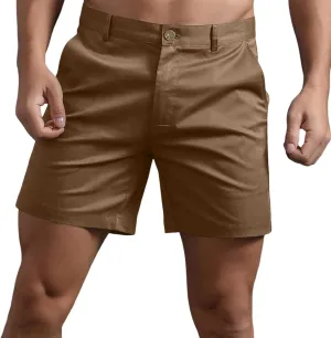 Dressy Short Pants for Men Cotton Slim Fit Mid Waist Flat Front Shorts Stretchy Causal Summer Dailywear Leisure Short Pants