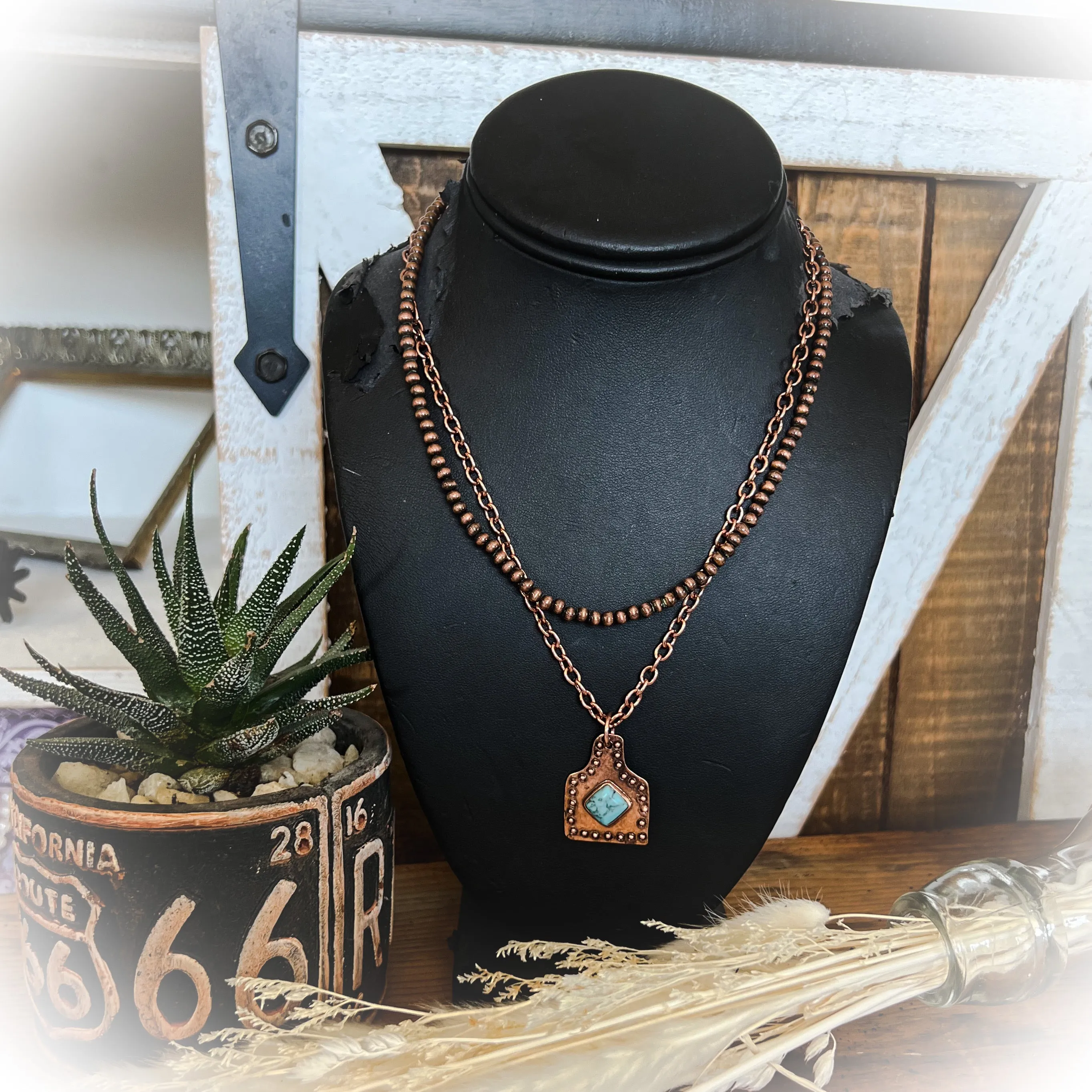 Ear Tag Layered Necklace - Bronze