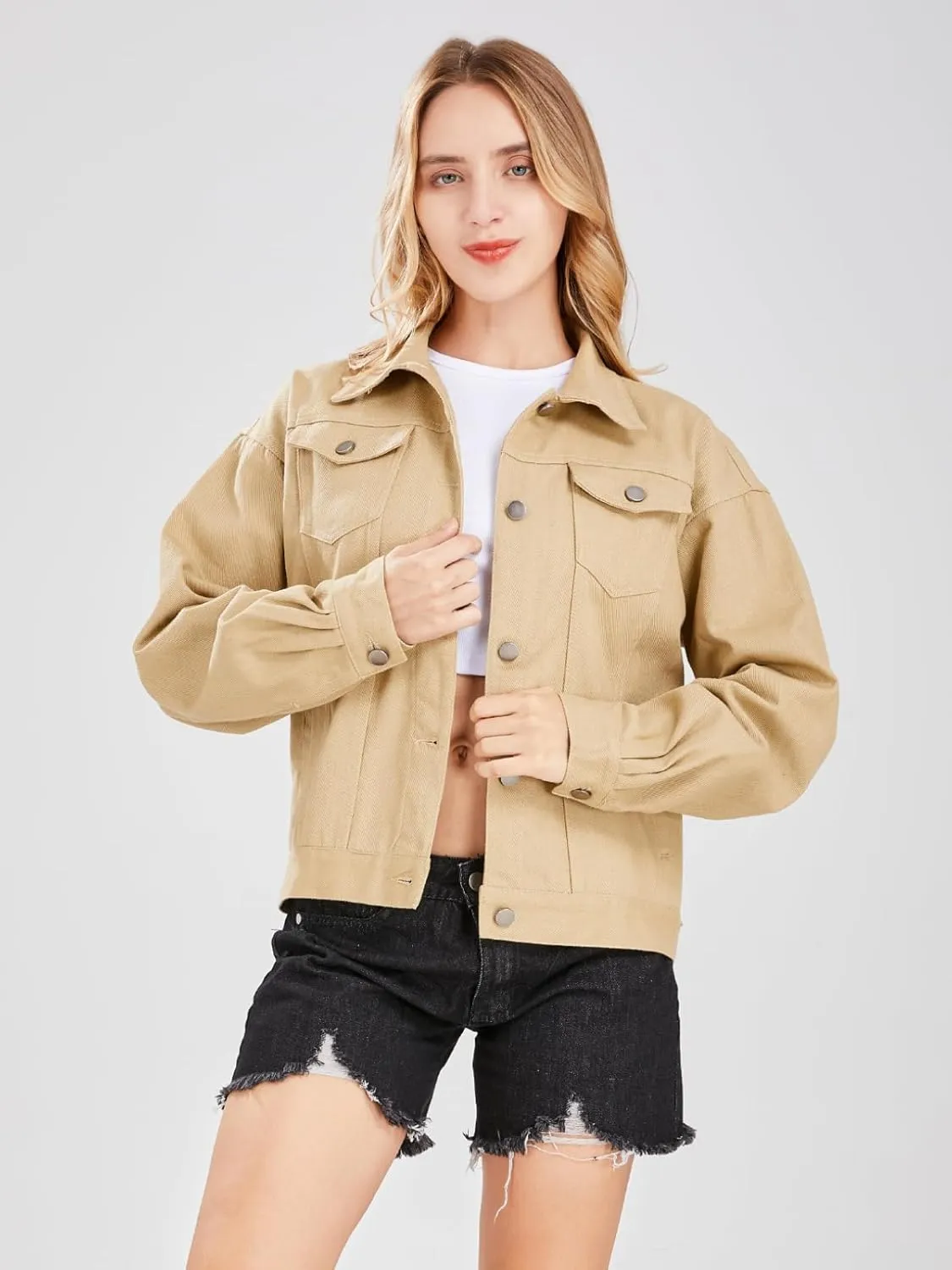 ebossy Women's Candy Color Denim Jacket Relaxed Fit Casual Jean Trucker Jacket