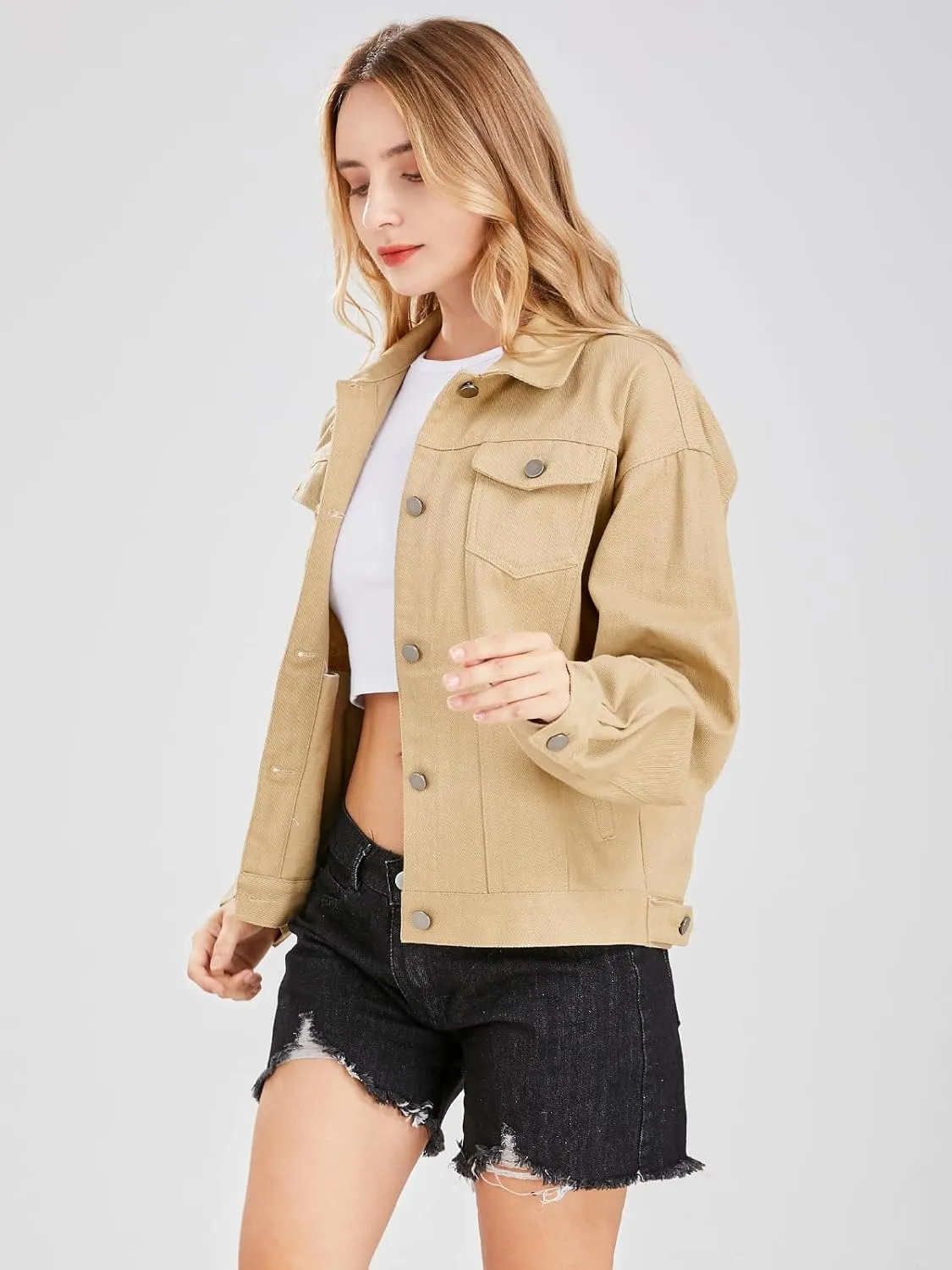 ebossy Women's Candy Color Denim Jacket Relaxed Fit Casual Jean Trucker Jacket