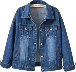 ebossy Women's Candy Color Denim Jacket Relaxed Fit Casual Jean Trucker Jacket