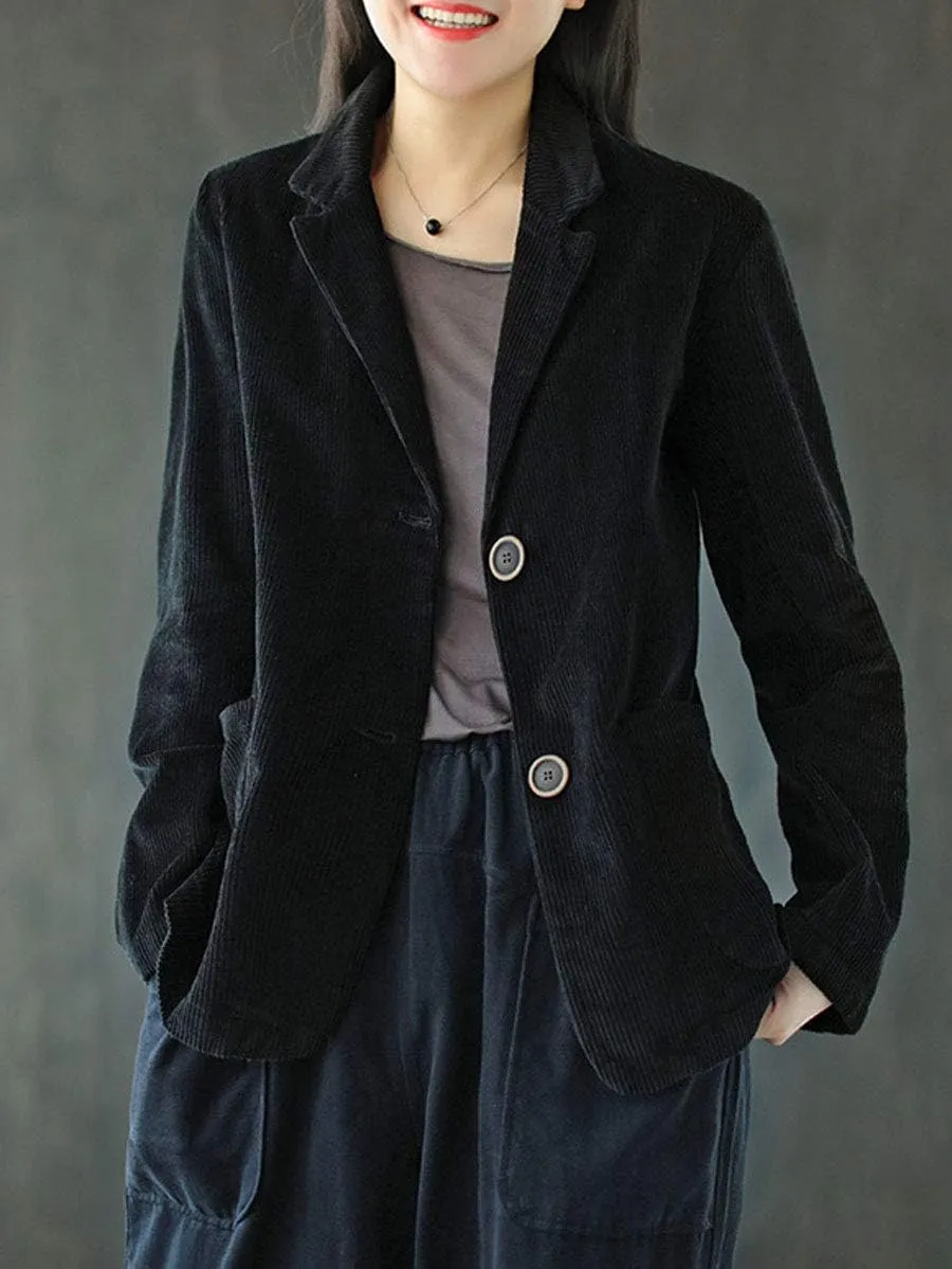 ebossy Women's Casual Relaxed Fit Notch Collar Two Button Corduroy Blazer Jacket