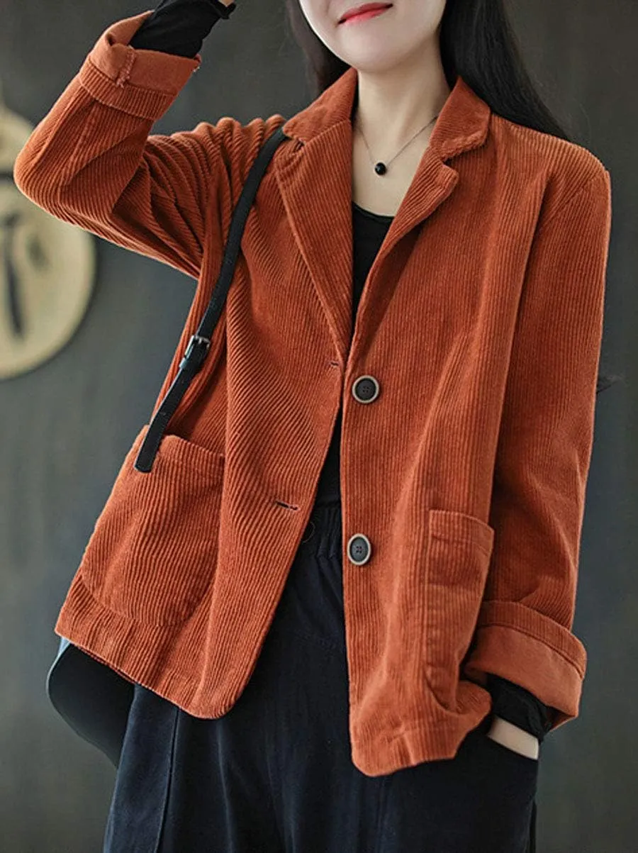 ebossy Women's Casual Relaxed Fit Notch Collar Two Button Corduroy Blazer Jacket