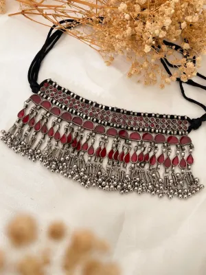Elegant Oxidised Silver Pearl Choker Necklace