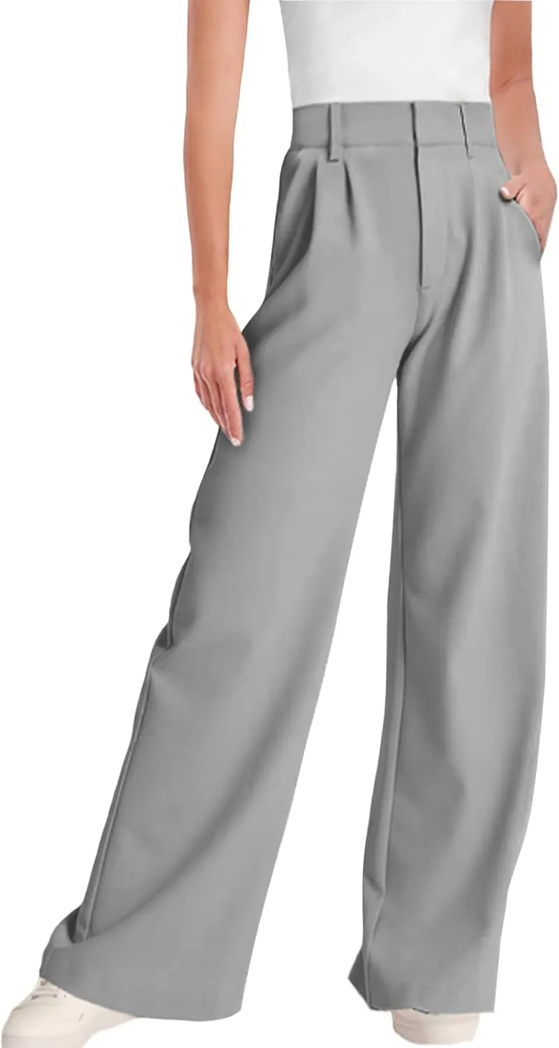 ELLEVEN Wide Leg Dress Pants for Woman, High Waisted Business Casual Work Trousers with Pockets