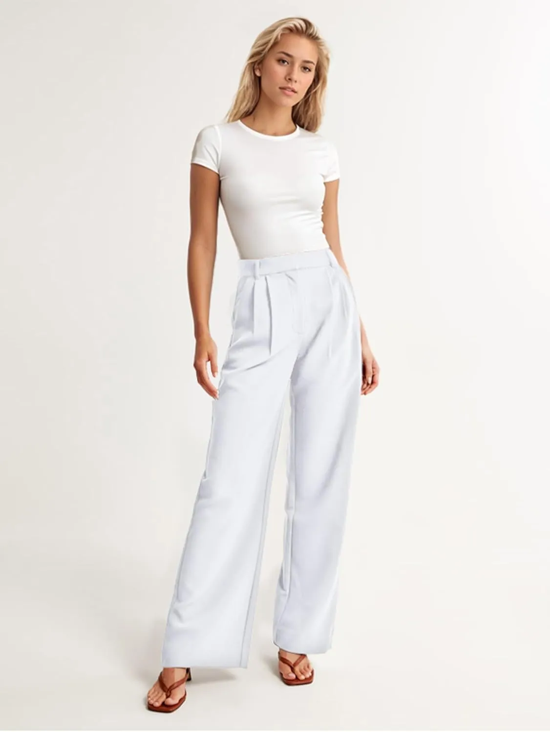 ELLEVEN Wide Leg Dress Pants for Woman, High Waisted Business Casual Work Trousers with Pockets